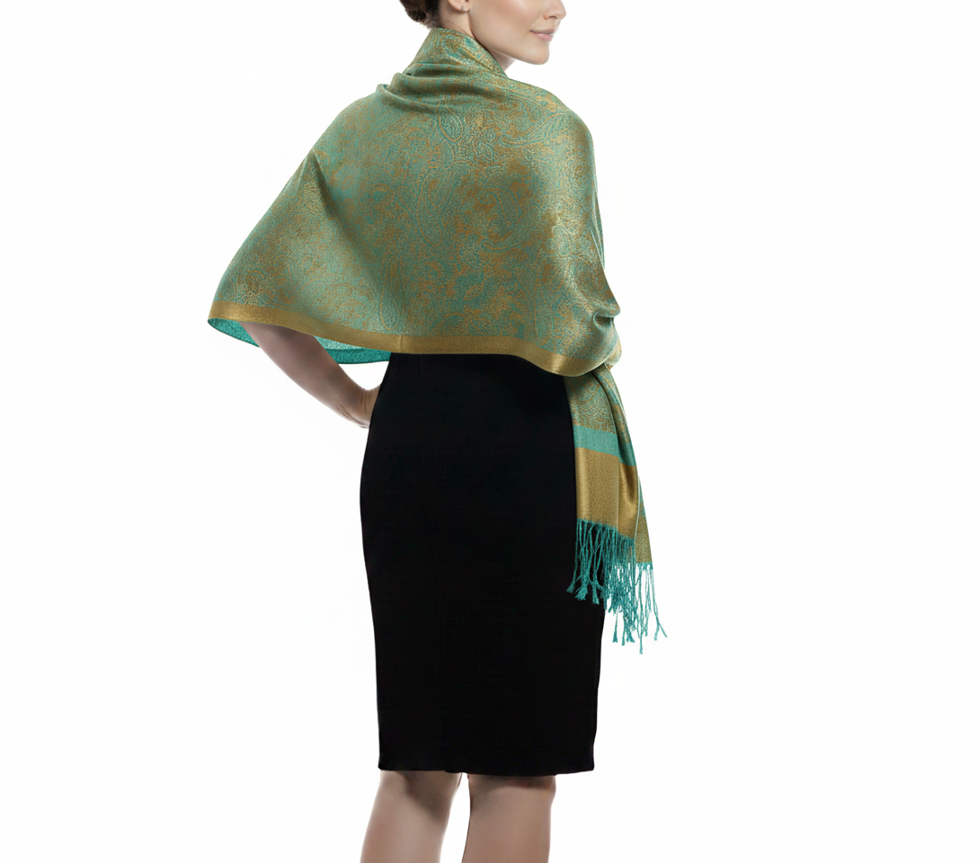Châle Pashmina Jacquard Paisley Vintage Deux-Tons – Écharpe Étole Élégante Et Douce Pour Mariage, Soirée Ou Quotidien