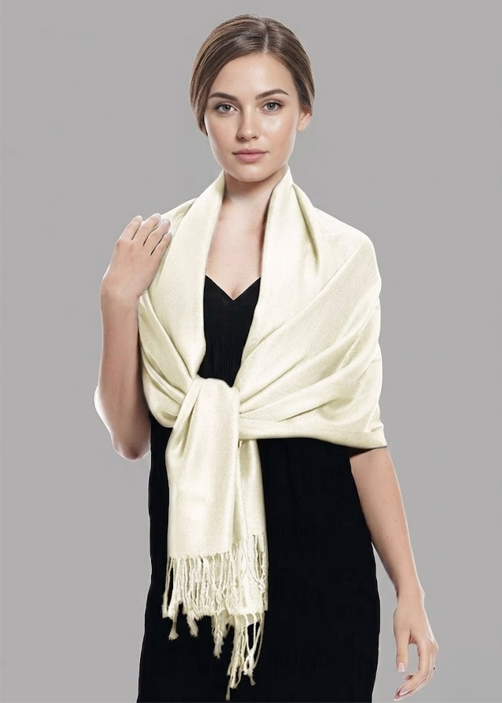 Off white Silky Pashmina Shawl Wrap for Women - Peach Couture