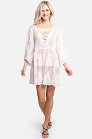 "Milla" Leaf Pattern Short Lace Cover-Up