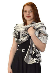 Summer Fashion Lightweight Floral Embroidered Burnout Scarf (Black White)