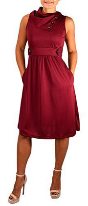 Womens Casual Sleeveless Classic Fold Over Collar A-Line Dress