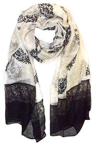 Off White and Black Peach Couture All Season Tribal Flower graphic print Paisley Lightweight Scarf