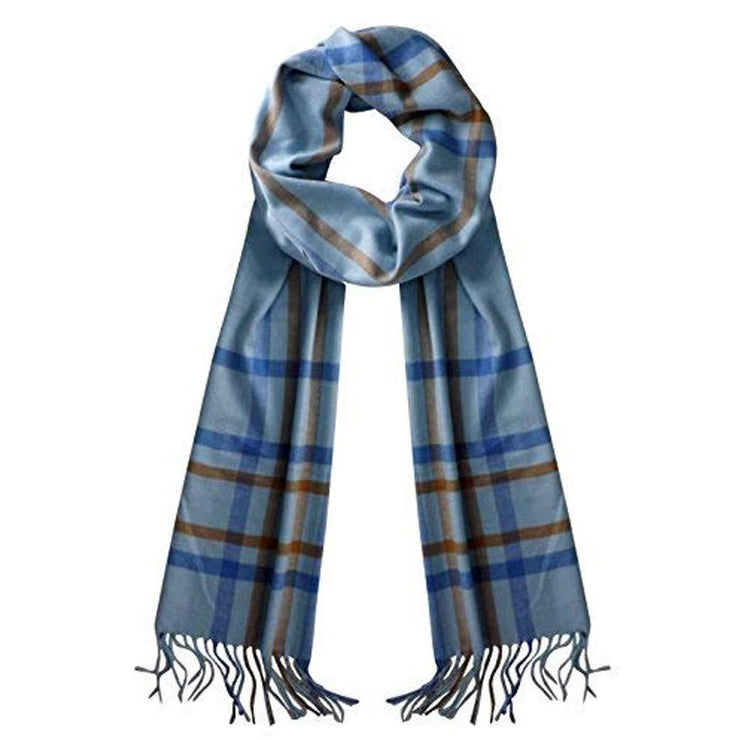 Checkered Baby Blue Soft Cashmere Feel Plaid Houndstooth Print Scarf Unisex Scarves Warm & Cozy