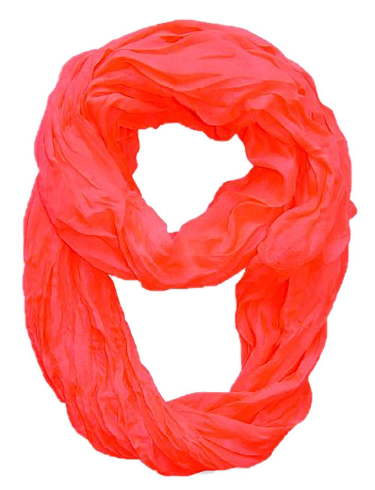Coral Peach Couture Fashion Lightweight Crinkled Infinity Loop Scarf Neon Faded Ombre
