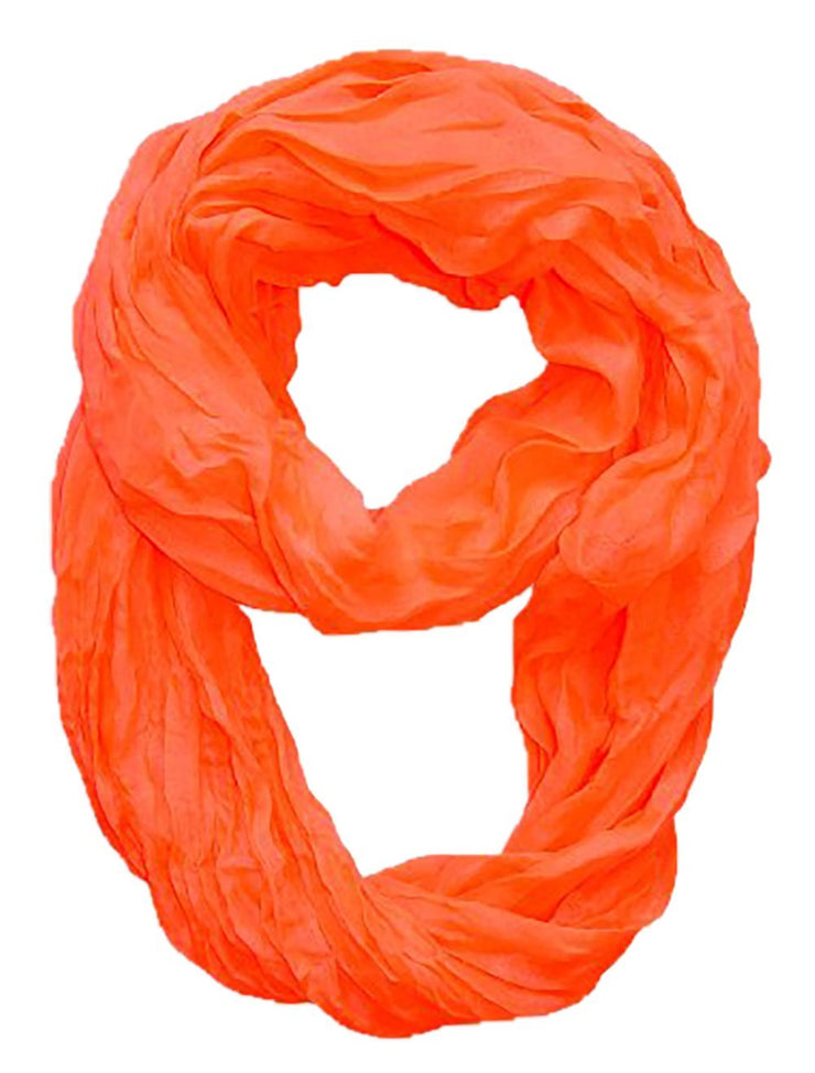 Neon Orange Peach Couture Fashion Lightweight Crinkled Infinity Loop Scarf Neon Faded Ombre