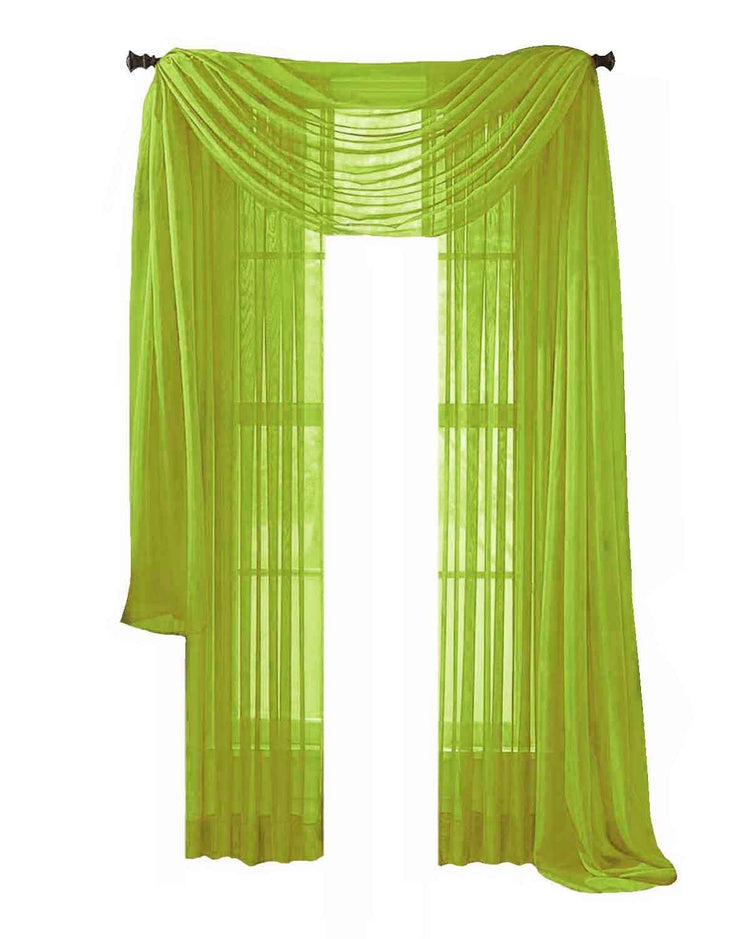 Neon Green Peach Couture Home Collection Beautiful Accent 1 Piece Solid Lightweight Sheer Colored Viole Window Scarf - 54" x 216"