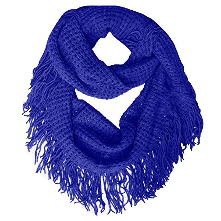 Blue Peach Couture Warm and Soft Fashionable Checkered Fringe Infinity Loop Scarf