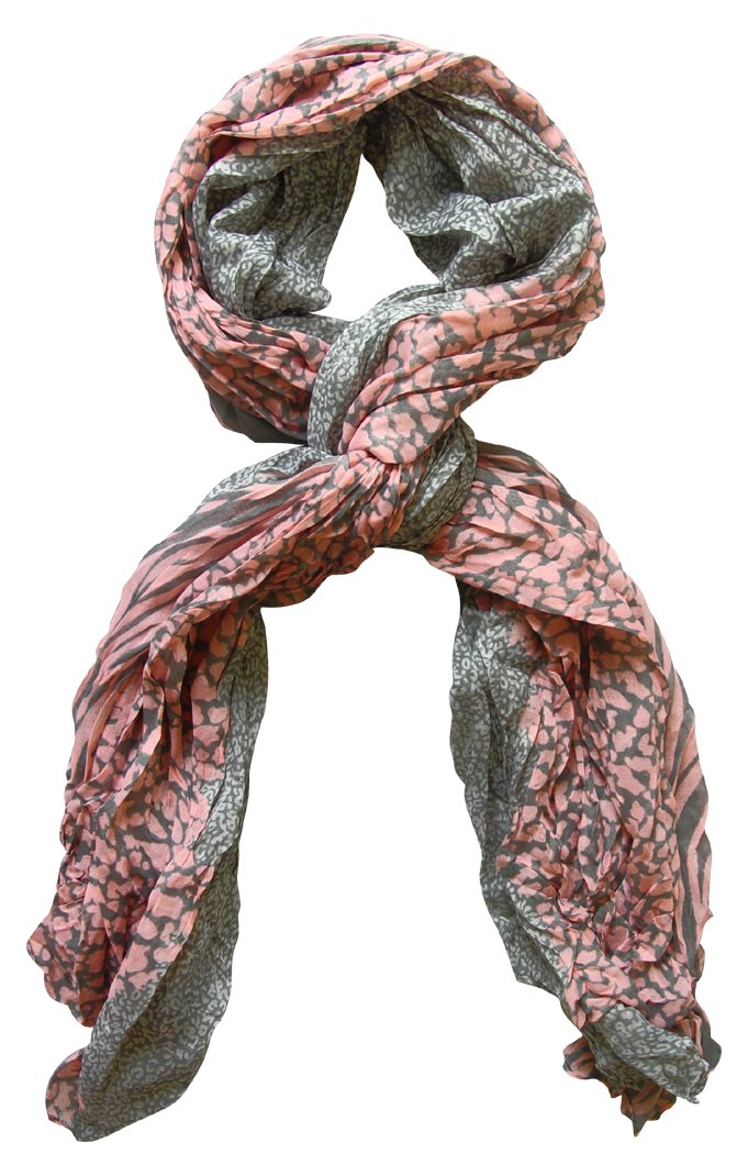 Peach Couture All Seasons Retro Zebra and Leopard Print Crinkle Scarf