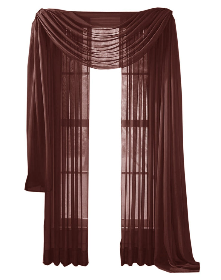 Brown Peach Couture Home Collection Beautiful Accent 1 Piece Solid Lightweight Sheer Colored Viole Window Scarf - 54" x 216"