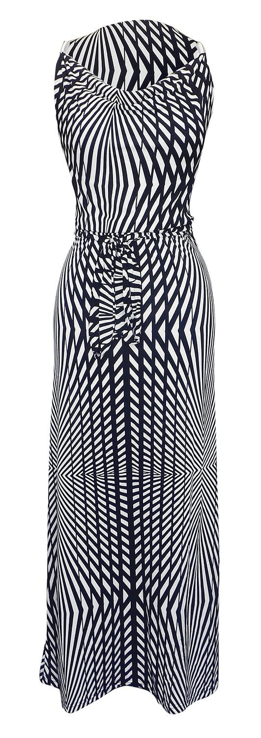 Striped Metal Embellished Sleeveless Belted Maxi Dress