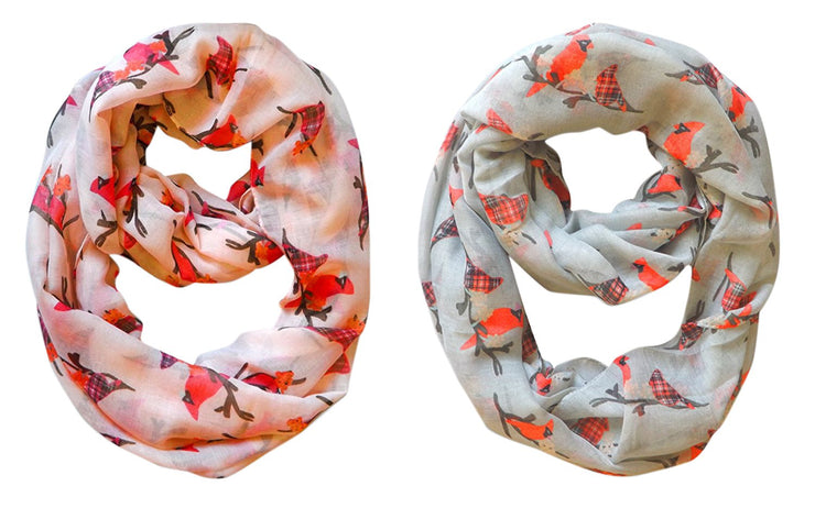 Peach Couture Beautiful Vintage Two Colored Plaid Bird Print Infinity Loop Scarfs in 2 pack