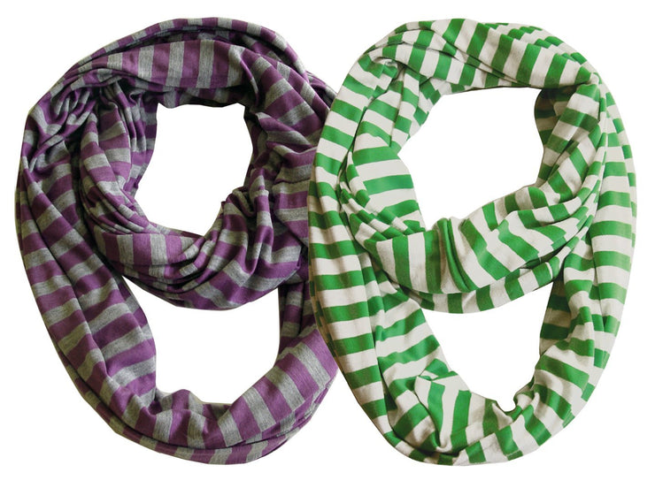 Green and Purple Peach Couture Lightweight 100% Cotton Striped Jersey Infinity Loop Scarf 2 Pack