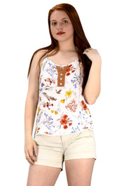 Sleeveless Spaghetti Strap Button Up Floral Print Summer Blouse Top