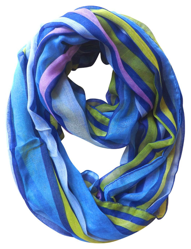 Dark Blue Peach Couture Trendy Striped Print Light and Soft Fashion Infinity Loop Scarf