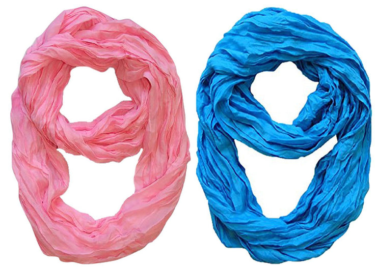 Baby Pink, Blue Peach Couture Fashion Lightweight Crinkled Infinity Loop Scarf Neon Faded Ombre