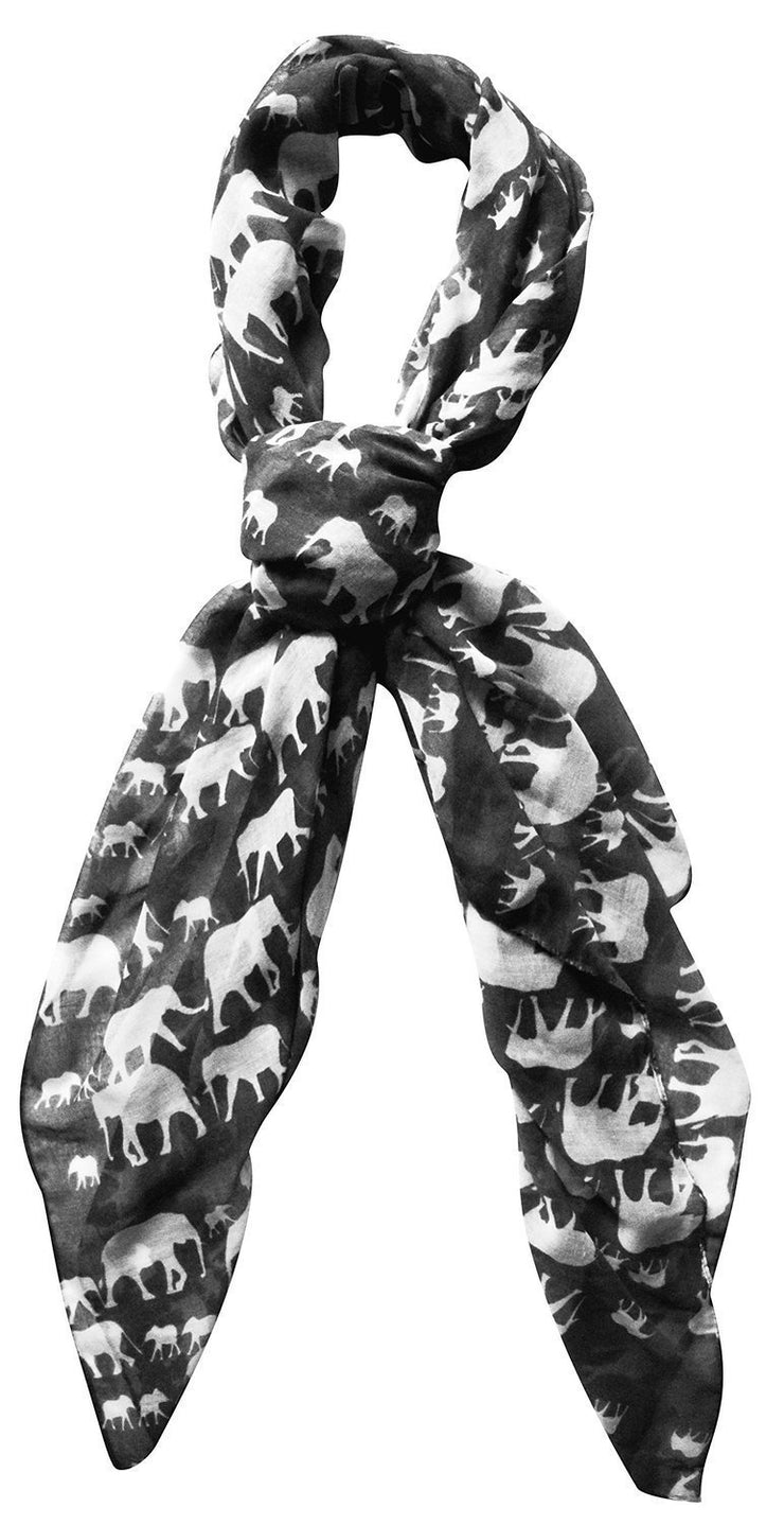 Grey Lightweight Animal Print Elephant Scarf Shawl Sumemr Wrap