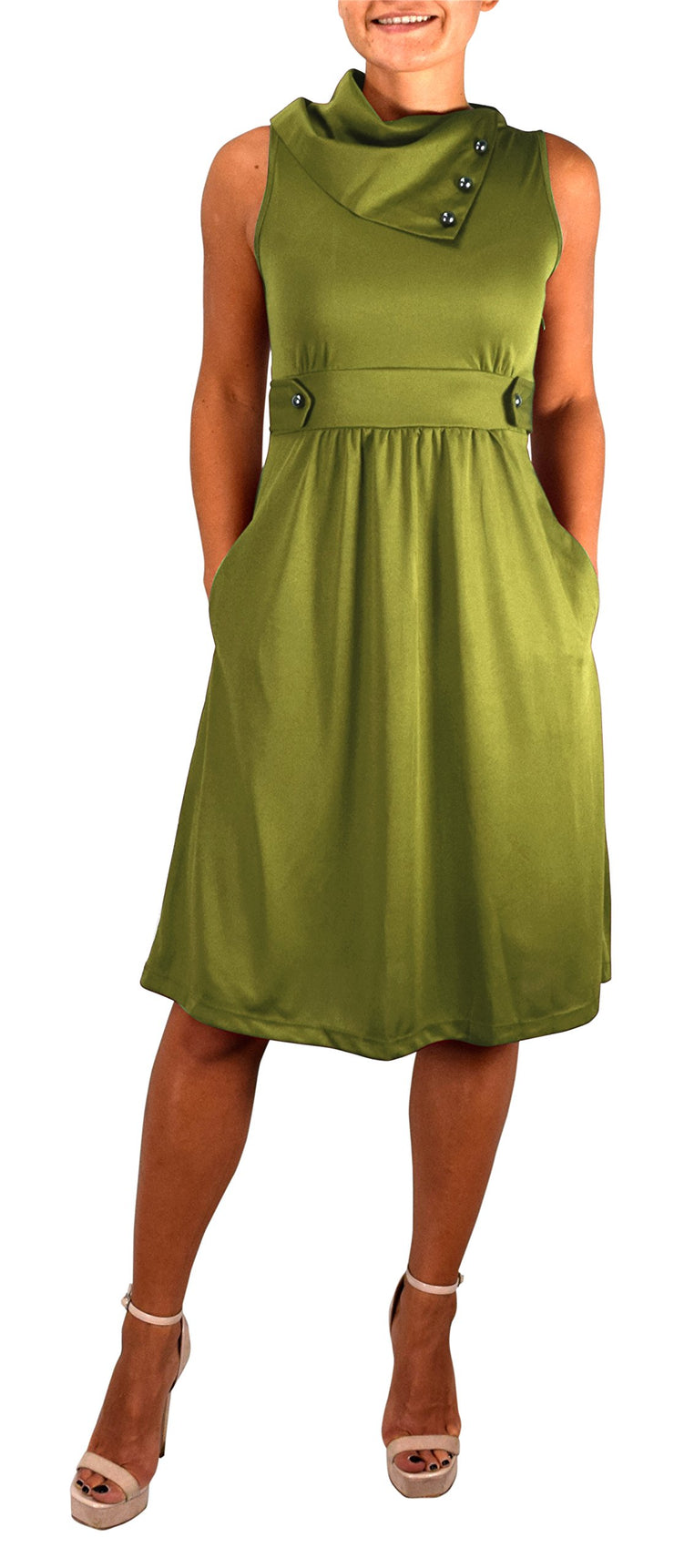 B4073-Foldover-Collar-Dress-Green-S-SD