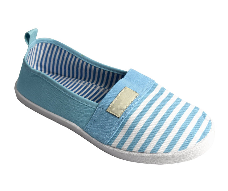 Striped Lightweight Canvas Classic Casual Slip On Shoes Sneakers (5, Blue)