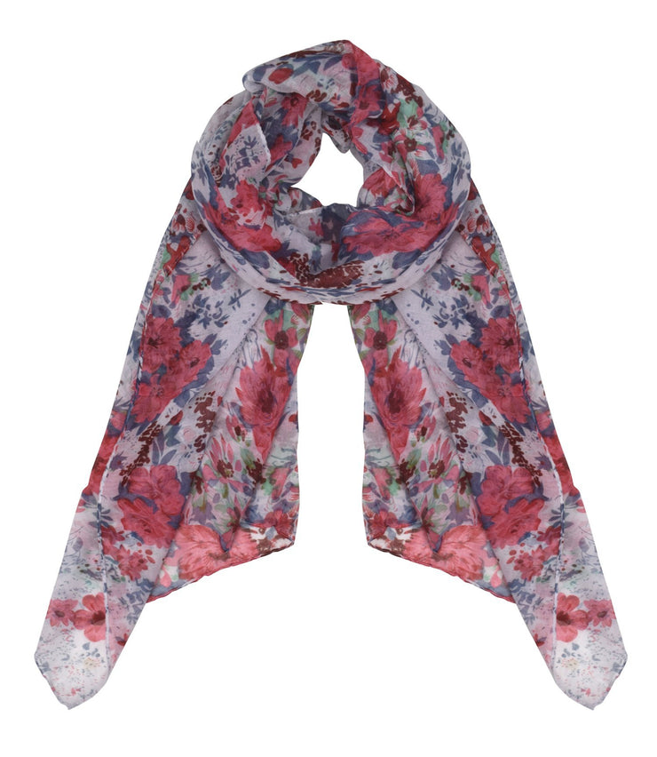 Red Womens Summer Fashion Hibiscus Floral Lightweight Scarf