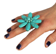 Gems Couture Jewelry Turquoise Adjustable Flower Ring