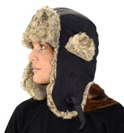 Faux Fur Lined Trooper Warm Russian Fur Ear flap Winter Skiing Hat Cap Windproof Winter Ushanka Aviator Hat