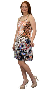 Women's Knee Length Multicolor Exotic Smocked Printed Summer Dress (Floral Coral Brown XL)