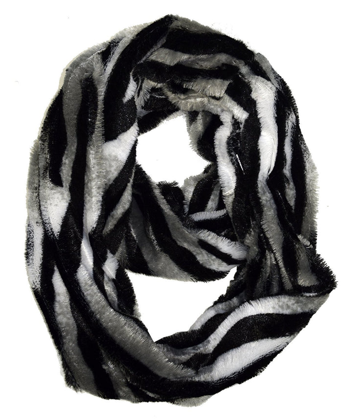 Gray Peach Couture Faux fur Leopard Zebra Print Plush Cowl Collar Infinity Loop Scarf