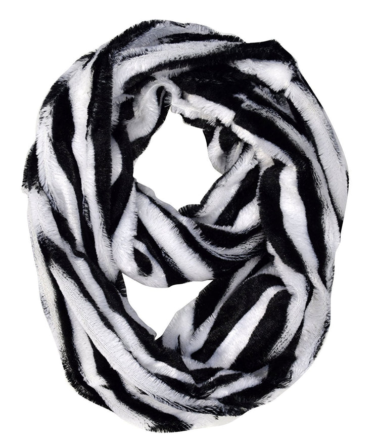 Zebra White Peach Couture Faux fur Leopard Zebra Print Plush Cowl Collar Infinity Loop Scarf