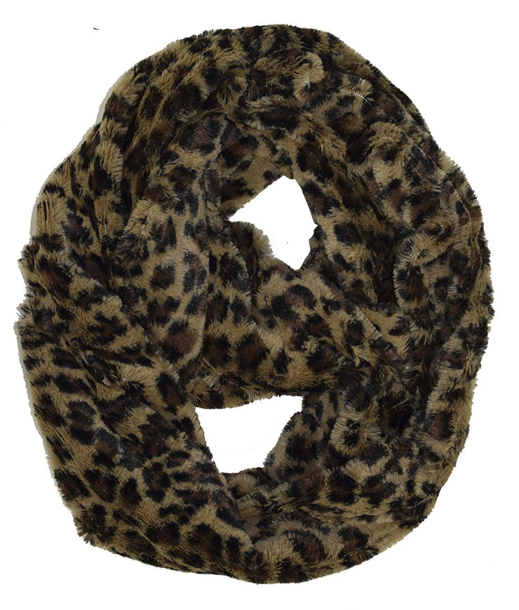 Taupe Peach Couture Faux fur Leopard Zebra Print Plush Cowl Collar Infinity Loop Scarf