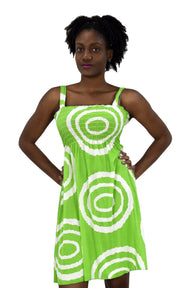 Juniors Knee Length Multicolor Exotic Smocked Printed Summer Dress (Green White Circle XL)