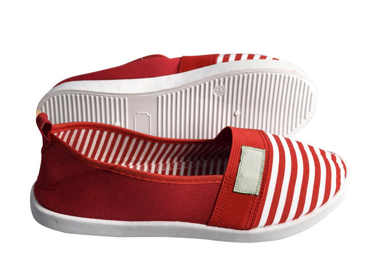 Striped Lightweight Canvas Classic Casual Slip On Shoes Sneakers (9.5, Red)
