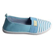 Striped Lightweight Canvas Classic Casual Slip On Shoes Sneakers (5, Blue)