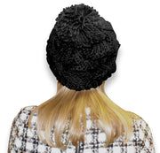 Ebony Stylish Thick Chunky Cable Knit Pom Pom Slouch Beanie Hat