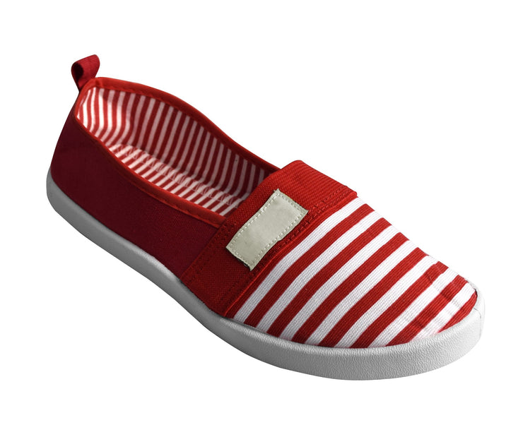 Striped Lightweight Canvas Classic Casual Slip On Shoes Sneakers (9.5, Red)
