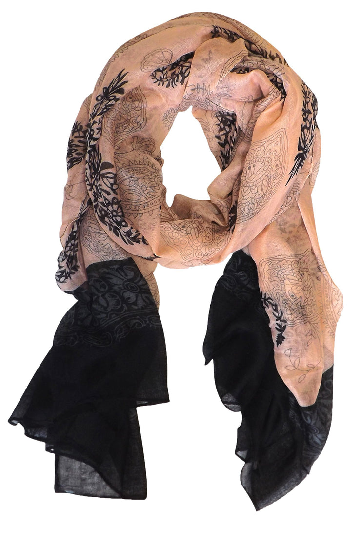 Peach and Black Peach Couture All Season Tribal Flower graphic print Paisley Lightweight Scarf
