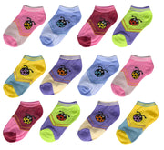 12 Pairs Comfy Fun Colors Toddler Girls Kids Low Cut Ankle Socks No Show Pack (2-4 Years)