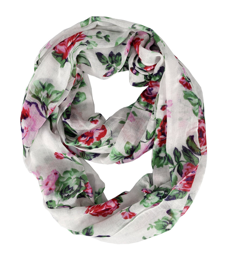 Red/Green Womens Soft Vintage Floral Print Sheer Infinity Loop Circle Scarf