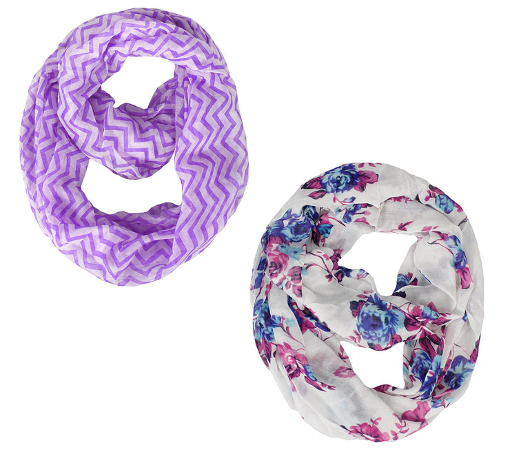 Purple and Blue Geometric Floral Chevron Sheer Infinity Scarf Loops Circle Scarf
