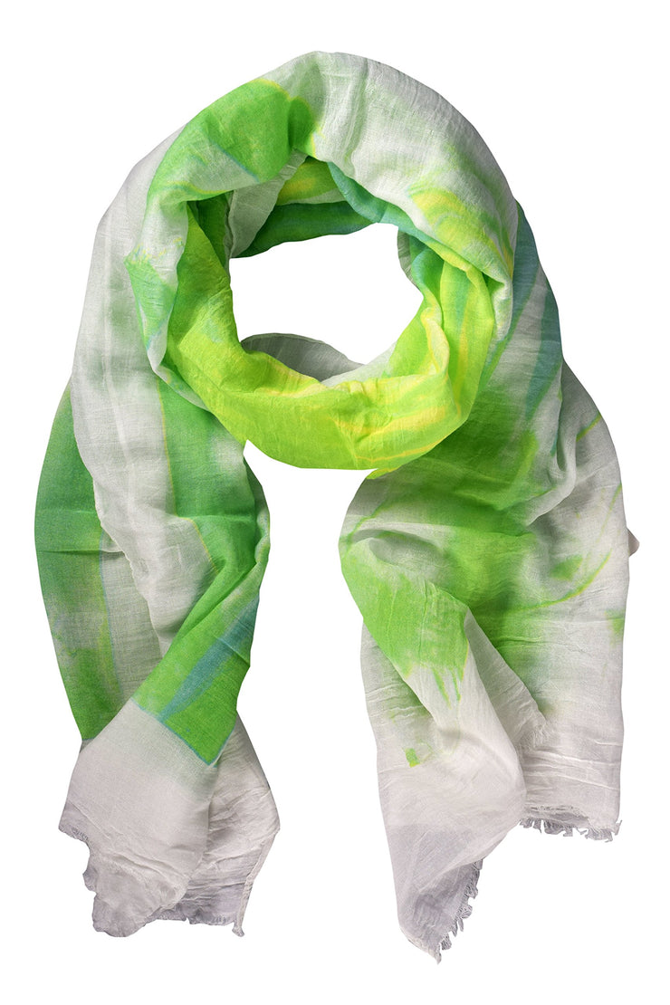 Modern Feather Floral Graphic Print Fringe Shawl Wrap Scarf Green White