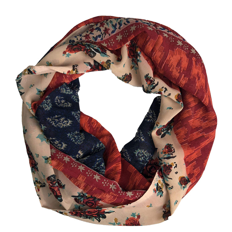 Tan/Red Exclusive Vintage Floral Prints Infinity Loop Scarves Light Scarf