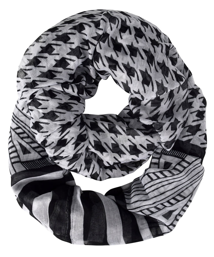 Black & White Light Tribal and Striped Houndstooth Sheer Infinity Loop Scarf