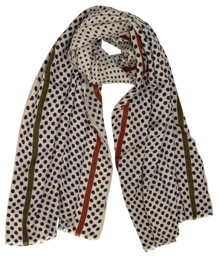 Polka Dot Taupe Soft and Sheer Wool Blend Scarf Shawl Wrap