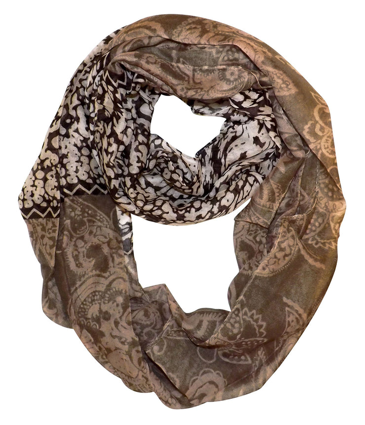 Taupe Floral Peach Couture Women's Henna Tribal Floral Paisley Print Boho Infinity Scarf Loop