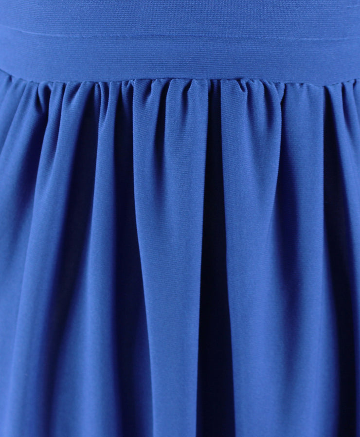 Solid Retro Skater Babydoll V Neck Cap Sleeve Short Mini Dress Blue XL