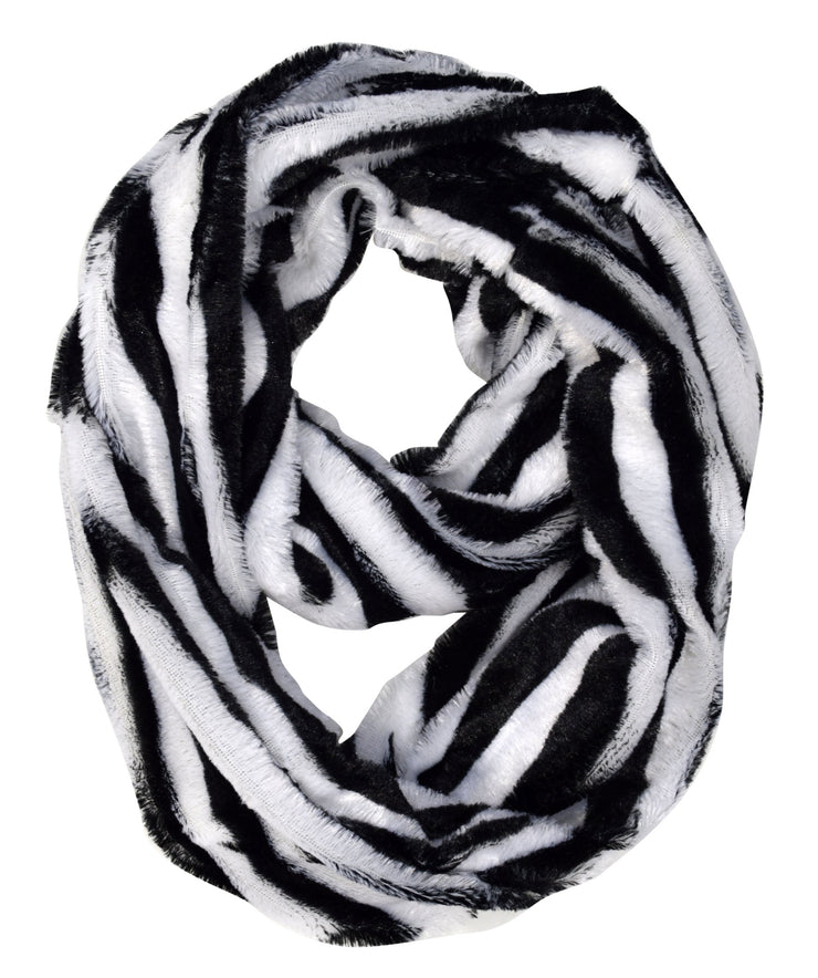 Zebra White Faux fur Two Tone Plush Cowl Collar Infinity Loop Scarf