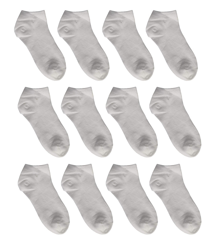 Unisex Girls Boys White No Show Ankle Crew Socks Pack of 12