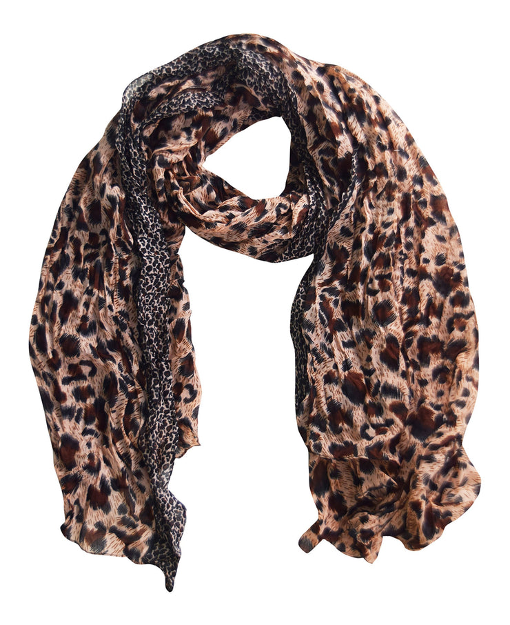 Salmon & Brown Peach Couture All Seasons Retro Zebra and Leopard Print Crinkle Scarf