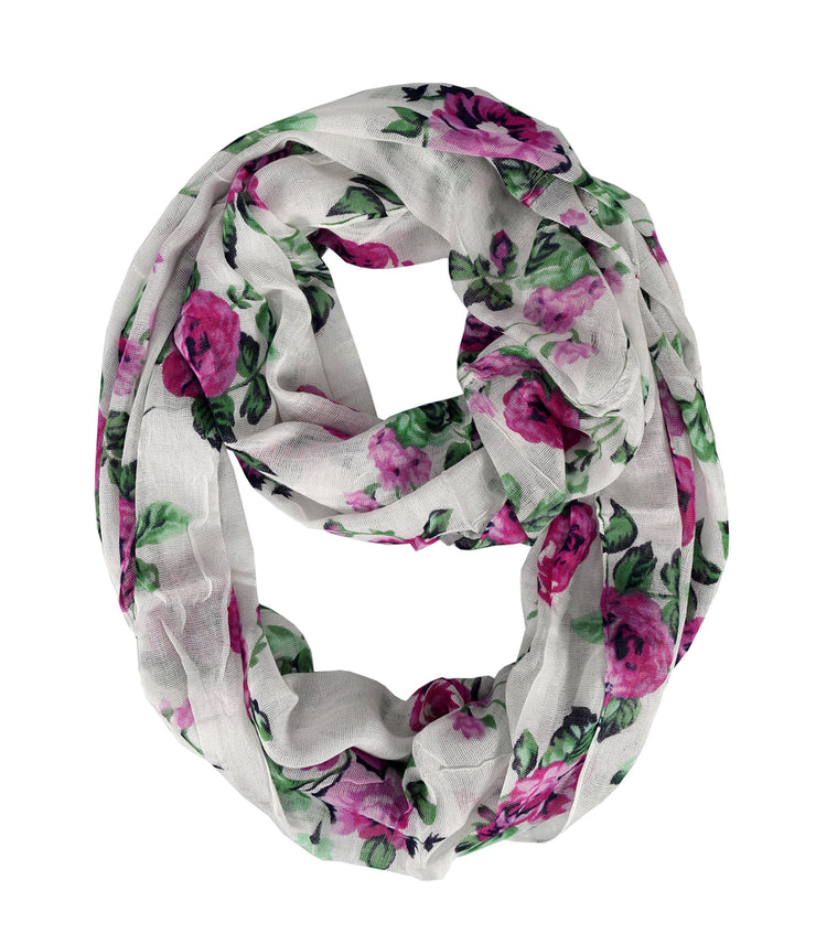 Fuchsia Green Womens Soft Vintage Floral Print Sheer Infinity Loop Circle Scarf