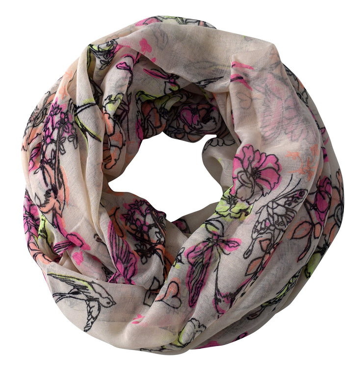Peach Adorable Pastel Colored Cherry Blossom Birds Infinity Loop Scarf