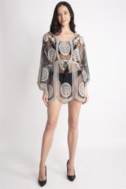 "Charlotte" Circular Pattern Short Lace Cover-Up W/ Tasseled Tie-Knot